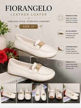 FIORANGELO Leather 37 Slip On Loafer White